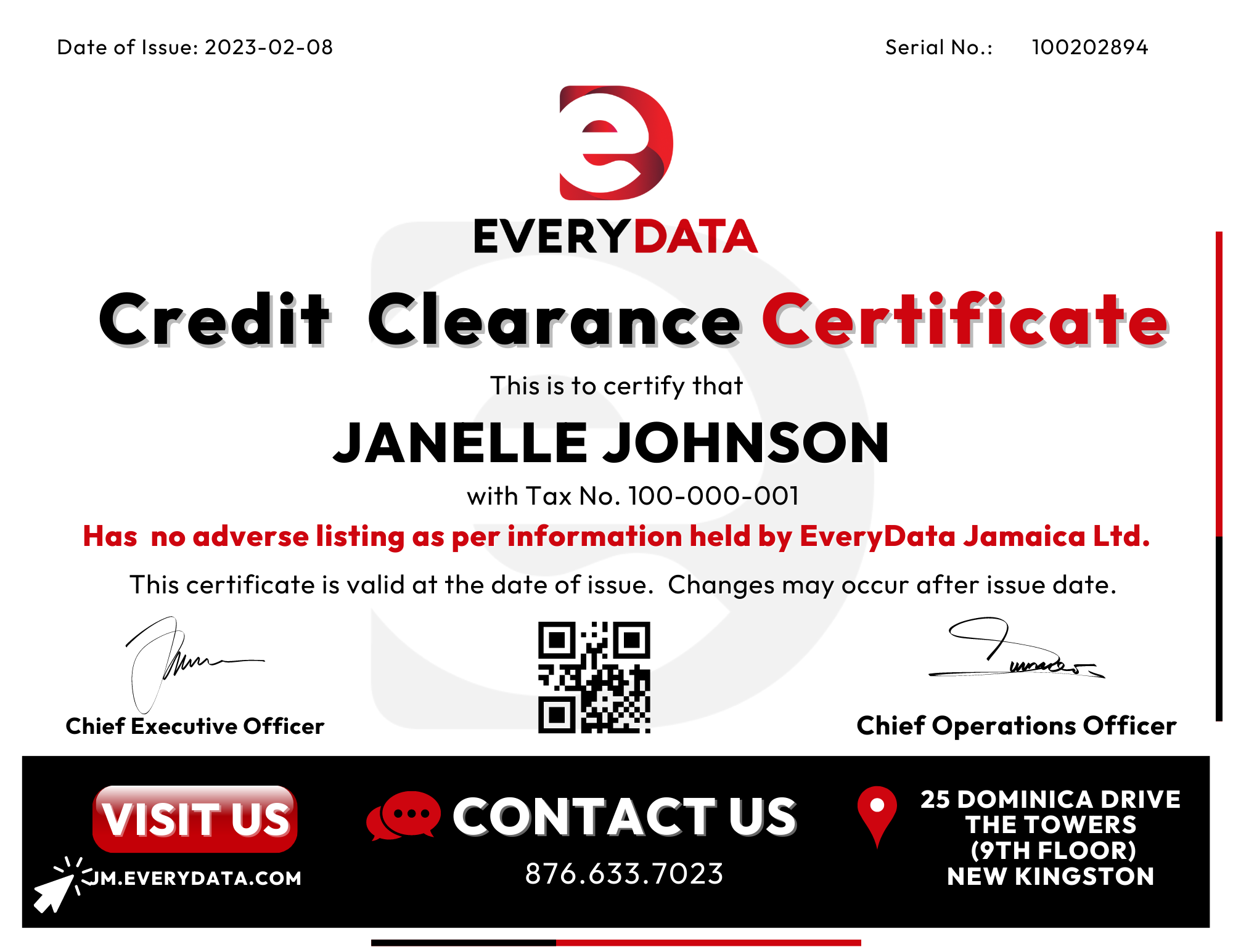Credit Clearance Certificate